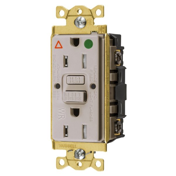 Bryant GFCI Receptacle, Self Test, Tamper and Weather Resistant, 15A 125V, 2-Pole 3-Wire Grounding, 5-15R GFST82LAIG
